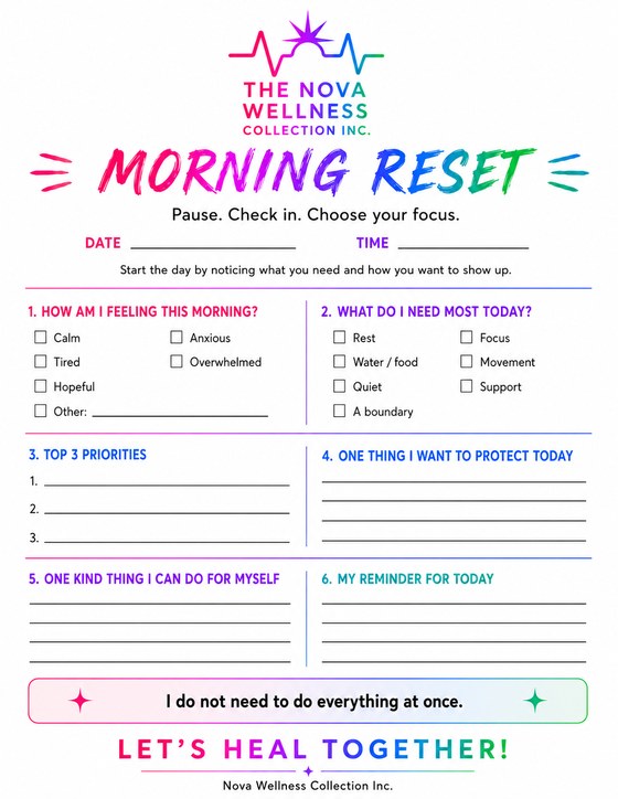 Preview of the Morning Reset worksheet