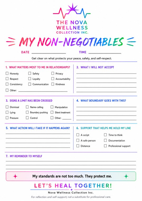 Preview of the My Non-Negotiables worksheet