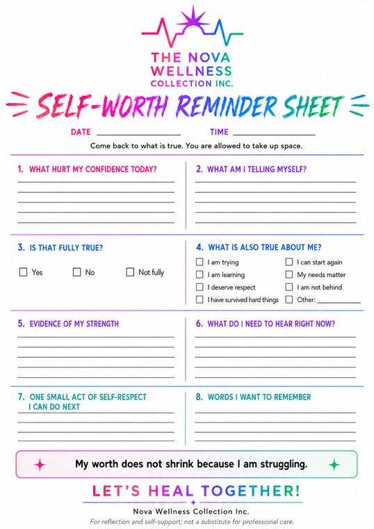 Preview of the Self-Worth Reminder Sheet